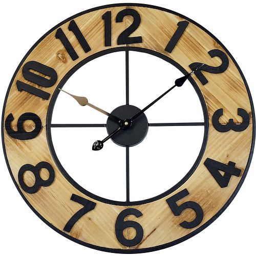 Horloge murale à quartz Technoline, métal, bois, dimensions : Ø 60 cm, WT 1610