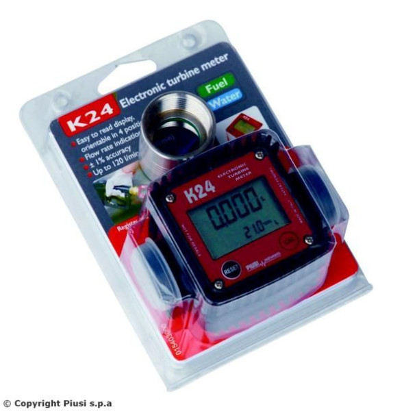 ZUWA compteur numérique K24 plastique pour eau/diesel/RME, pour débit 7-120 l/min., avec 1 pièce adaptateur 1" iG x 1" iG, 131814N