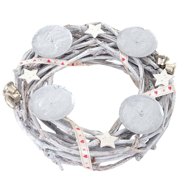Couronne de l'Avent Mendler ronde, couronne de table de décoration de Noël, bois Ø 30cm blanc-gris, sans bougies, 51908
