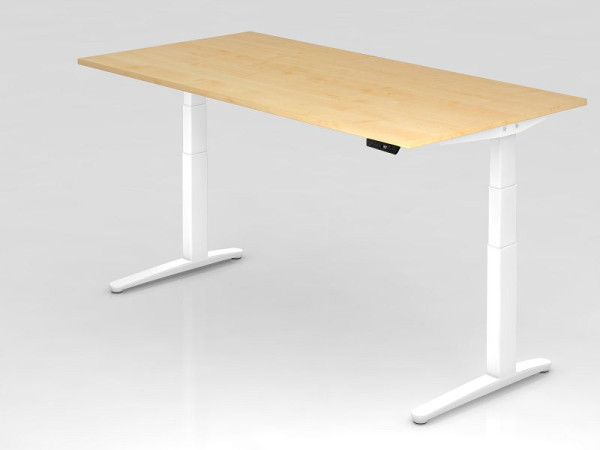 Bureau assis-debout électrique Hammerbacher 200x100cm érable/blanc forme rectangulaire, VXBHM2E/3/WW