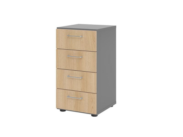 Armoire à tiroirs Hammerbacher 2OH, 4 tiroirs 924S4 BS, corps : graphite / façade : chêne, 40x41,7x74,8 cm (LxPxH), 4 tiroirs, poignée en métal, V924S4/G/E/BS