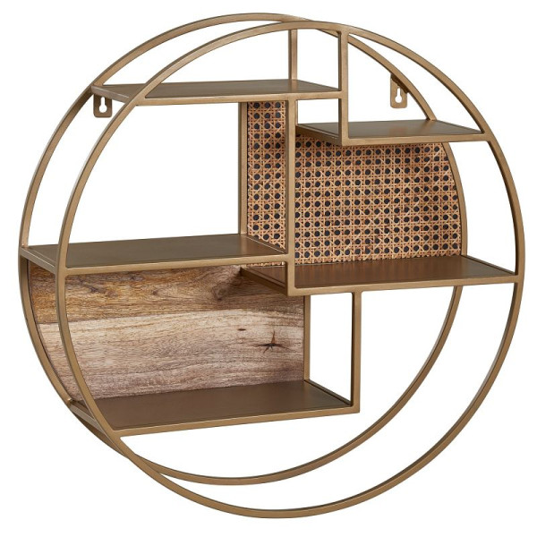 Wohnling Étagère Murale Rotin 62x62x17 cm Étagère Suspendue Bois Massif/Métal Industriel, Étagère Flottante Tresse Viennoise Murale Ronde, WL6.476