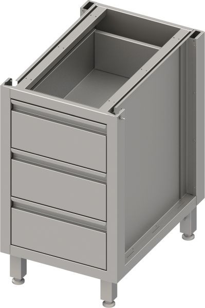 Boîte de base de tiroir en acier inoxydable Stalgast version 2.0, pour pieds/cadres de socle, trois tiroirs 450x640x660 mm, BX45655