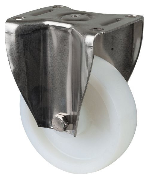 Roulettes BS roulettes fixes pour charges lourdes en acier inoxydable, acier inoxydable, roue en plastique, roulement lisse, plaque à visser 150 mm, capacité de charge 450 kg, HS110.A90.151
