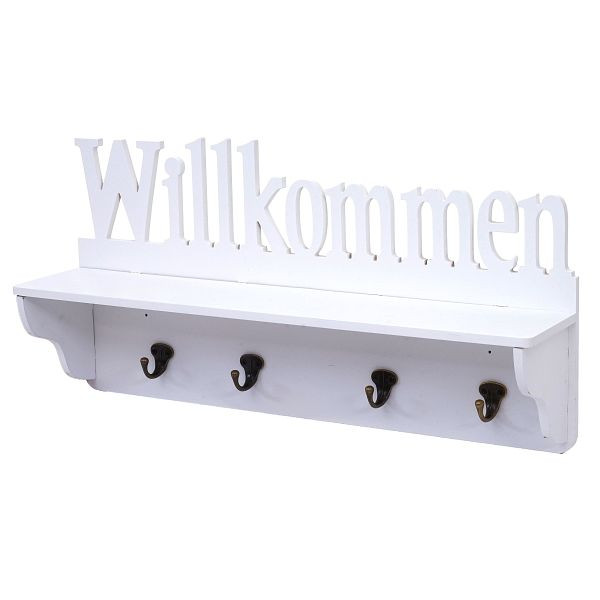 Porte-manteau mural Mendler HWC-D41 Welcome, porte-manteau, 4 crochets solides 30x60x13cm, blanc, 62800