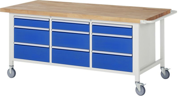 Etabli mobile RAU série 8000, conteneur triple fond (9x tiroir), 2000x880x900 mm, 05-8573A2-209B4S.11
