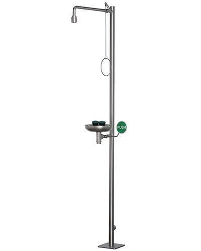 Douche d'urgence corporelle DENIOS avec douche oculaire et puisard, polie, homologation DVGW, 201-254