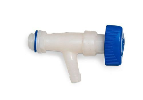 Vanne d'équerre DENIOS avec filetage large 22 mm, droite, avec raccord de buse 13 mm (1/2), lot de 5, 308394