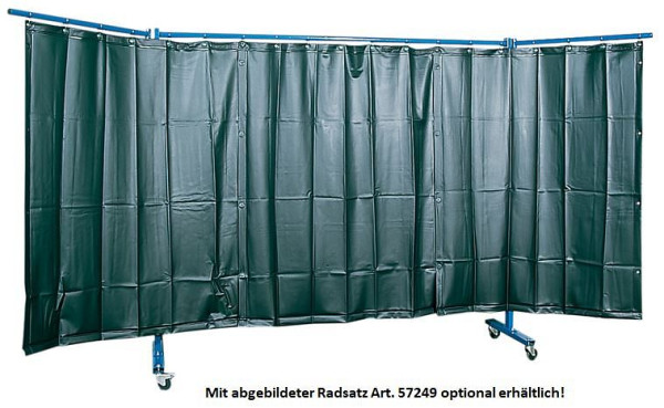 Mur de protection contre les soudures ELMAG, 3 parties, avec rideau en film S9, vert foncé, mat, DIN EN 1598, largeur : 3,8 m, hauteur : 1,83 m, garde au sol : 165 mm, 57250
