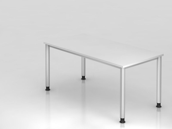Bureau Hammerbacher 4 pieds rond 160x80cm blanc/argent, forme rectangulaire, VHS16/W/S