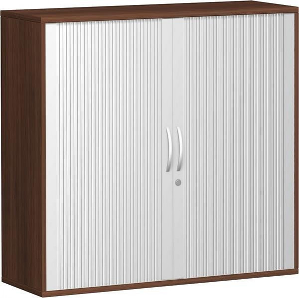 armoire à volets roulants geramöbel 2 étagères décoratives, verrouillable, 1200x425x1152, argent/noyer, N-10Q312-SN