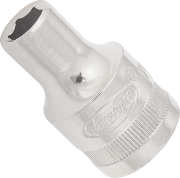 Insert de clé à douille VIGOR, carré creux 12,5 mm (1/2 pouce), profil à six pans extérieurs, 8 mm, V4709N