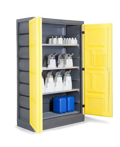 Armoire climatique DENIOS PolyStore, plastique, L 120 cm, 3 bacs collecteurs 1 grille galvanisée, type PS 1220-3.1, 248-940