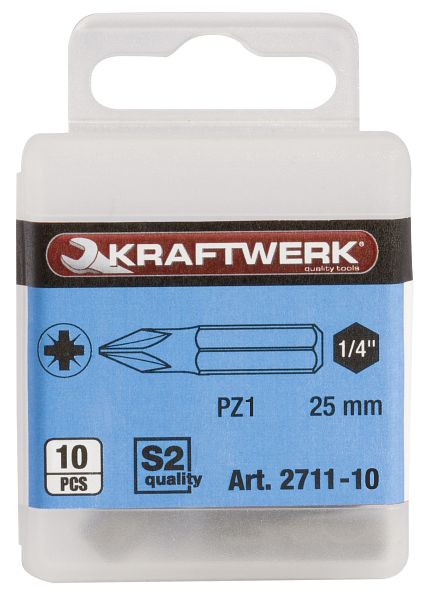 Kraftwerk Embout Phillips 1/4" pour vis Pozidriv 25 mm N° 1, 10 pièces, 2711-10