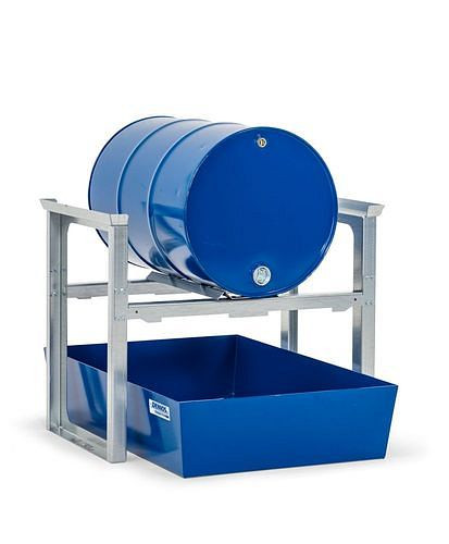 Râtelier à fûts DENIOS pour 1 fût de 200 litres chacun, avec plateau en acier, 1049 x 1236 x 837 mm, 291-776