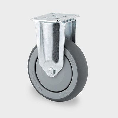 Roulette fixe TENTE-ROLLEN, roue Ø 125 mm, capacité de charge 100 kg, hauteur de construction 160 mm, A 87 Shore, fixation plaque, passivé bleu, 2478PJP125P50