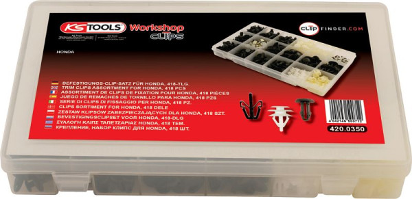 Jeu de clips de fixation KS Tools pour Honda, 418 pièces, 420.0350