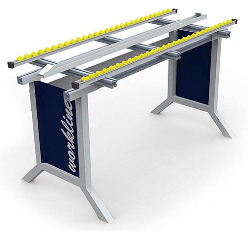Châssis pour ligne de travail Bedrunka+Hirth avec rail à rouleaux, verrouillage par pince, dimensions en mm (LxP) : 1500 x 600, 07.60.150