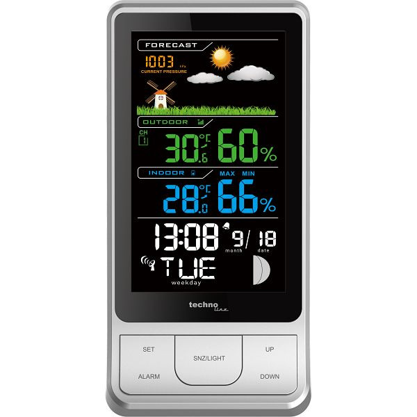 Station météo Technoline, radio-réveil DCF-77 avec possibilité de réglage manuel, dimensions : 90 x 184 x 65 mm, WS 6441
