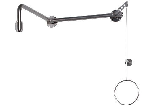 Corps de douche de sécurité DENIOS en acier inoxydable, poli, installation au-dessus de la porte, 250-082