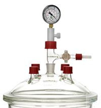 Couvercle Rettberg, DN 300, raccords : 1x manchon NS 24/29 (milieu), 3x filetage GL 25, 1x filetage GL 32, verre borosilicaté 3.3, 124021300