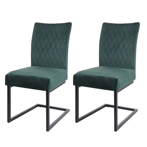 Mendler set de 2 chaises cantilever HWC-L15, chaise visiteur, chaise de conférence, acier velours thermolaqué, vert, 98114+98115