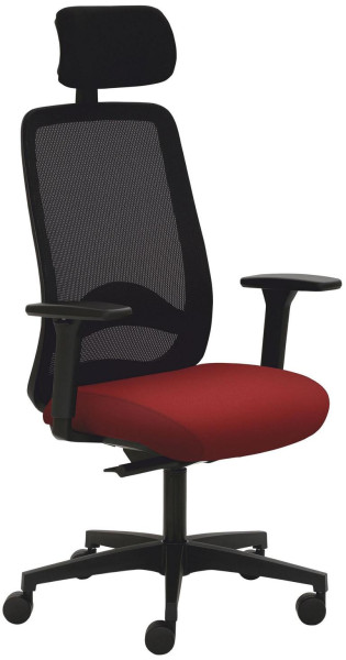 Chaise pivotante Mayer Sitzmöbel , piètement en plastique, accoudoirs 3D, appui-tête rembourré, dossier en résille, rouge cerise, 2228_AV3D_KS_SYM+_30611