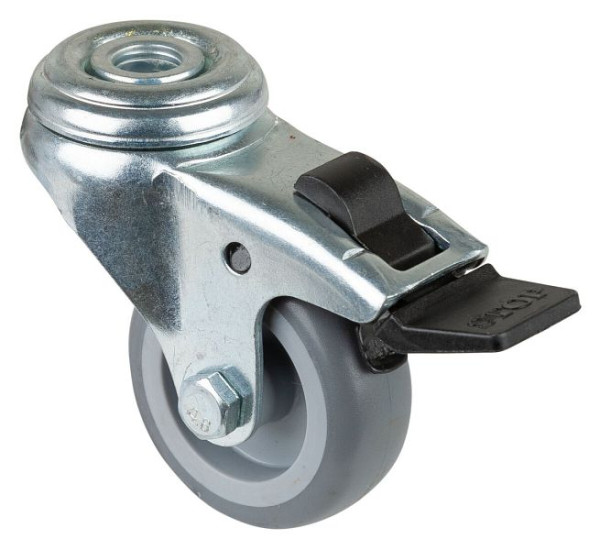 BS Castors Roulette d'appareil avec frein, largeur 20 mm, Ø50 mm, jusqu'à 50 kg, bande de roulement en caoutchouc gris, palier lisse, lot de 8, A321.A80.050