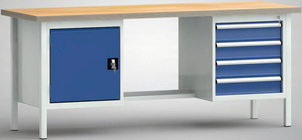 Etabli standard KLW, 2000 x 700 x 840 mm, avec plateau multiplex en hêtre, WS202N-2000M40-E7046