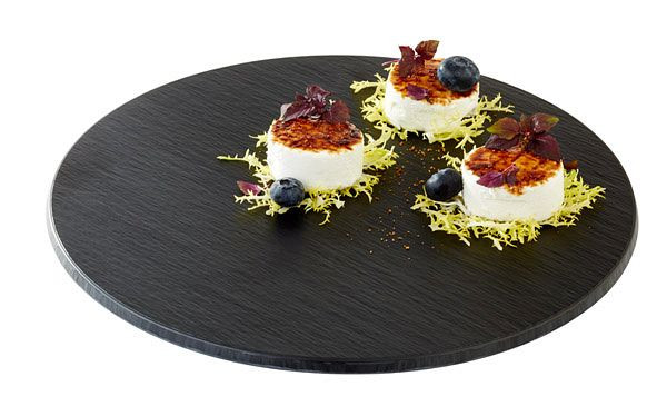 Plateau APS -SLATE-, Ø 30 cm, hauteur: 1 cm, mélamine, noir, aspect ardoise, avec pieds antidérapants, 83992
