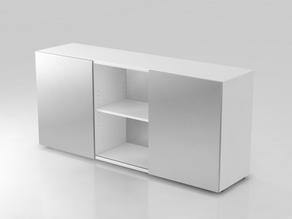 Buffet Hammerbacher 2OH avec portes coulissantes blanc/argent, 160x42x74,8 cm (LxPxH), V1780/W/S