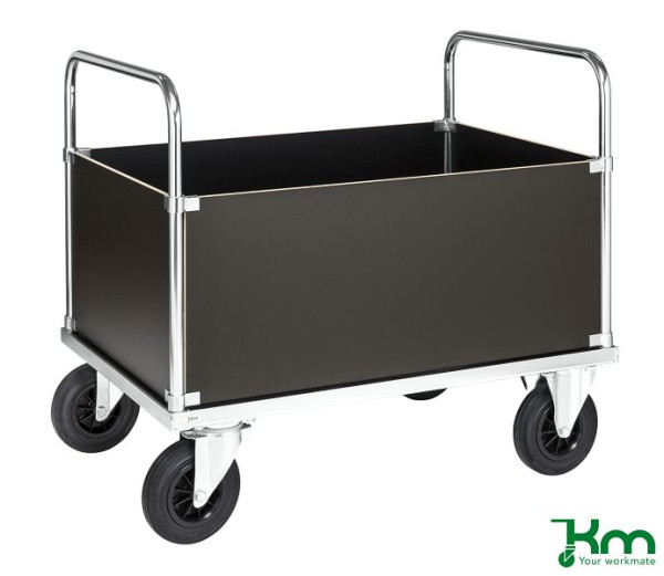 Chariot à bagages Kongamek, 2 roulettes fixes et 2 roulettes pivotantes en caoutchouc plein avec freins, 1000 x 700 x 900 mm, bords hauts, galvanisé électrolytiquement, KM535-2HB
