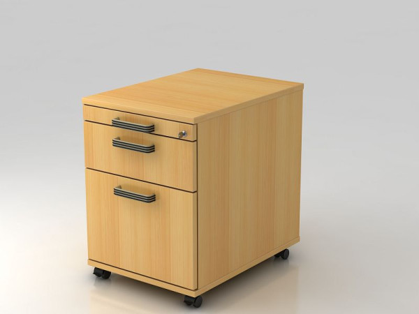 Conteneur roulant Hammerbacher 58cm, 1 tiroir, 1HR, poignée bande de verrouillage hêtre, 42,8x58x59 cm, 1/3/6 HE, VAC20/6/6/SG