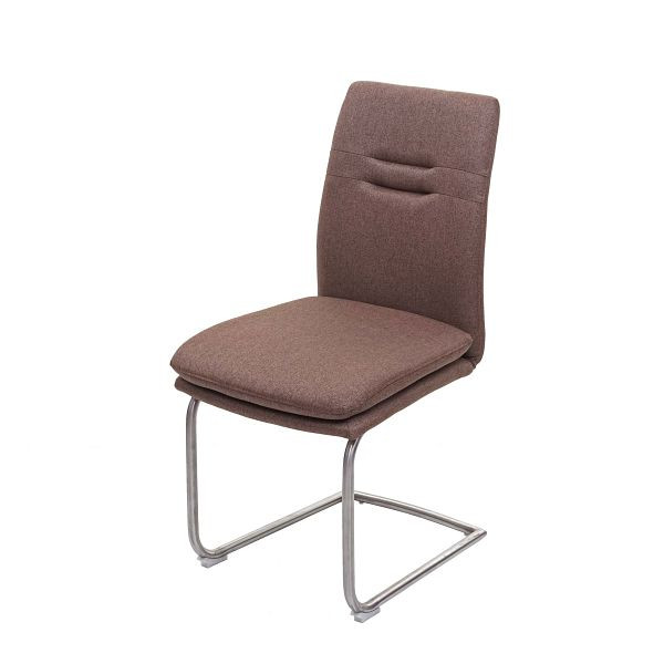 Chaise de salle à manger Mendler HWC-H70, chaise de cuisine fauteuil en porte-à-faux, tissu/textile acier inoxydable brossé, marron, 73927