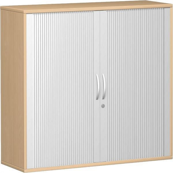 armoire à volets roulants geramöbel 2 étagères décoratives, verrouillable, 1200x425x1152, argent/hêtre, N-10Q312-SB