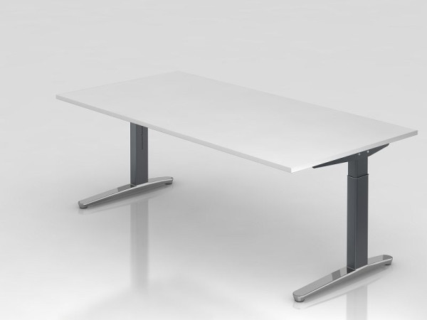 Bureau Hammerbacher pied C 200x100cm blanc/graphite (poli), forme rectangulaire, VXB2E/W/GC