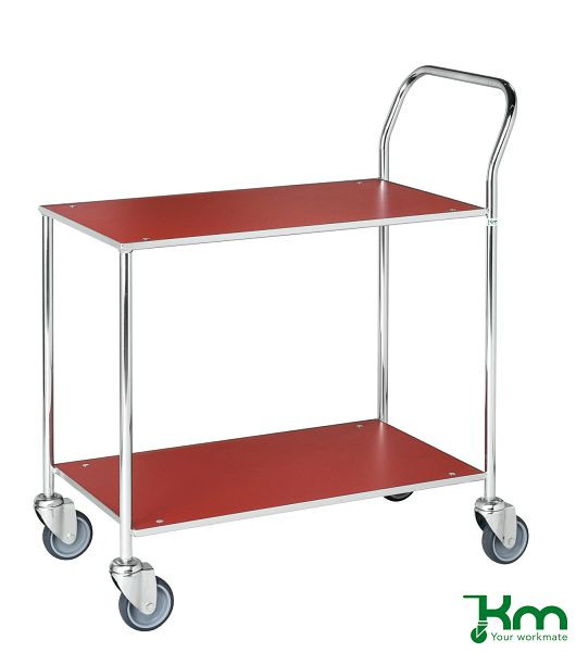 Kongamek Petit chariot de table, entièrement soudé, 840 x 430 x 970 mm, rouge / galvanisé électrolytique, 4 roulettes pivotantes, KM172-1
