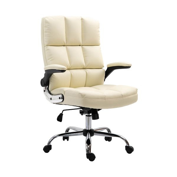 Chaise de bureau Mendler HWC-J21, chaise de direction, chaise pivotante, chaise de bureau, réglable en hauteur, faux cuir crème, 75491