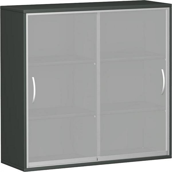 Armoire à portes coulissantes geramöbel avec portes coulissantes en verre satiné, avec panneau central, 4 étagères décoratives, 1200x425x1152, graphite, N-10SG312-G