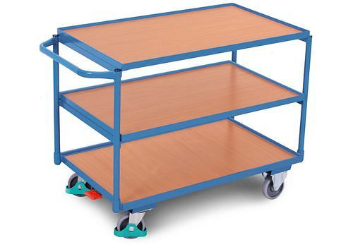 Chariot de table DENIOS DENIOS classic-line, 3 étagères avec rebord, 985 x 590 mm, poignée droite, 258-210