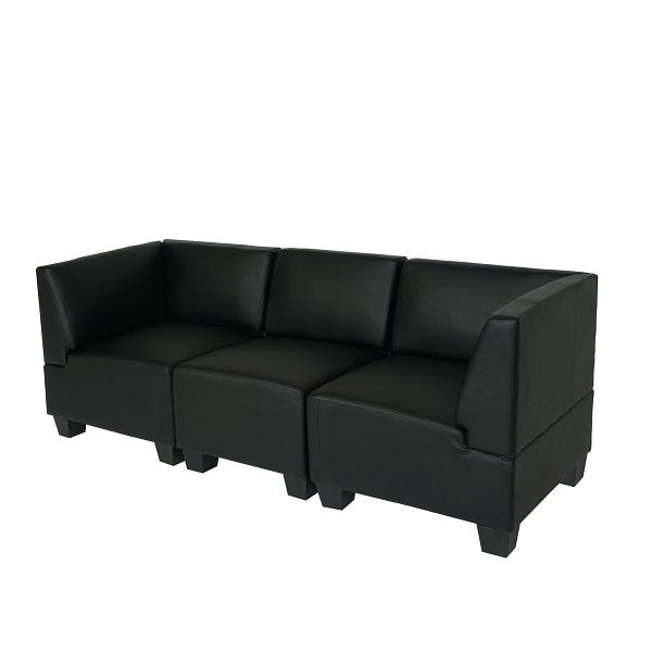 Mendler Canapé modulaire 3 places Couch Lyon, similicuir, noir, accoudoirs hauts, 2x21699+21689+2x21716
