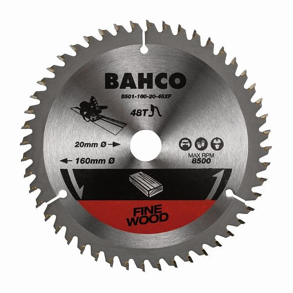 Lame de scie circulaire Bahco 165 mm 48 dents 20 mm diamètre intérieur scie plongeante à bois 8501-165-20-48XF