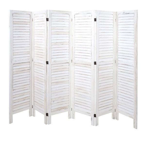 Mendler Paravent HWC-G30, écran de séparation, séparateur de pièce, look shabby 170x240cm, blanc, 67534