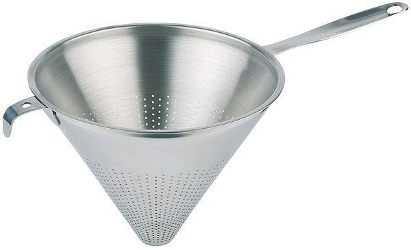 Tamis pointu APS, Ø 23 cm, hauteur : 18 cm, acier inoxydable, poli mat, avec perforation Ø 1,5 mm, manche plat, longueur du manche 16,5 cm, 00771