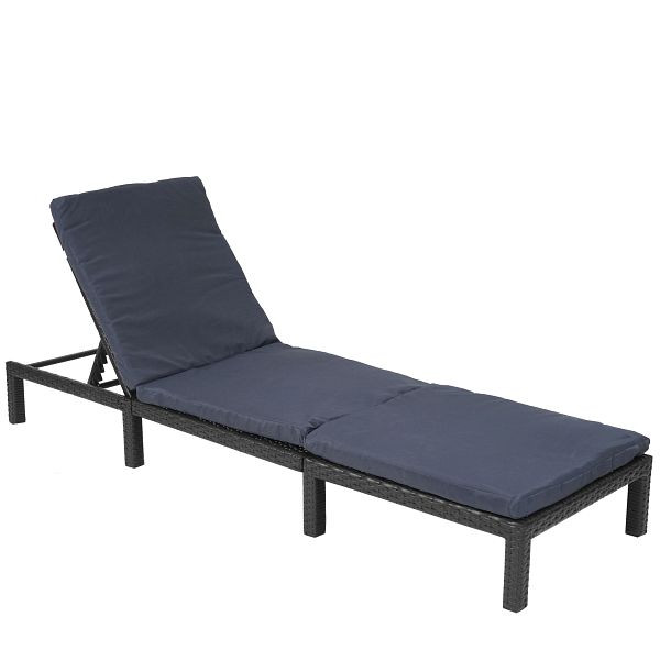 Chaise longue en poly-rotin Mendler HWC-A51, chaise longue de relaxation, chaise longue de jardin, anthracite de base, coussins gris, 59606