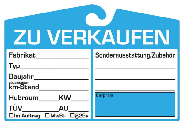 Panneau de vente Eichner à fixer sur le rétroviseur intérieur, bleu, champ de prix : neutre, UE : 25 pièces, 9220-00112