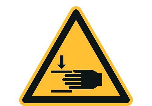 Panneau d'avertissement DENIOS "Avertissement en cas de blessures aux mains", ISO 7010, feuille, SK, 50 mm, paquet : 10 feuilles de 10 pièces, 285171