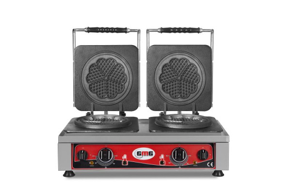 Gaufrier GMG Amore-M, 2x Ø 17 cm, 50° à 300°C, plaque de cuisson fixe en fonte, canal de récupération des graisses sur tout le pourtour, boîtier en acier inoxydable, KGW-21M