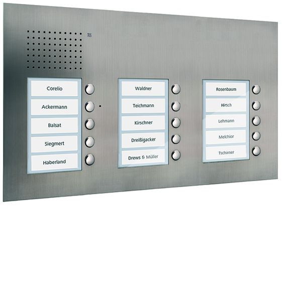 Station extérieure audio TCS série PUK 15 boutons de sonnette (alignés à droite), 3 colonnes, UP en acier inoxydable, PUK15/3-ES