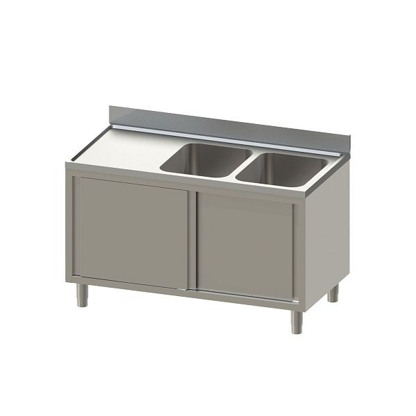 Meuble évier Vaiotec TOPLINE 600 / 2 vasques à droite avec portes coulissantes L : 1400 mm, 10826